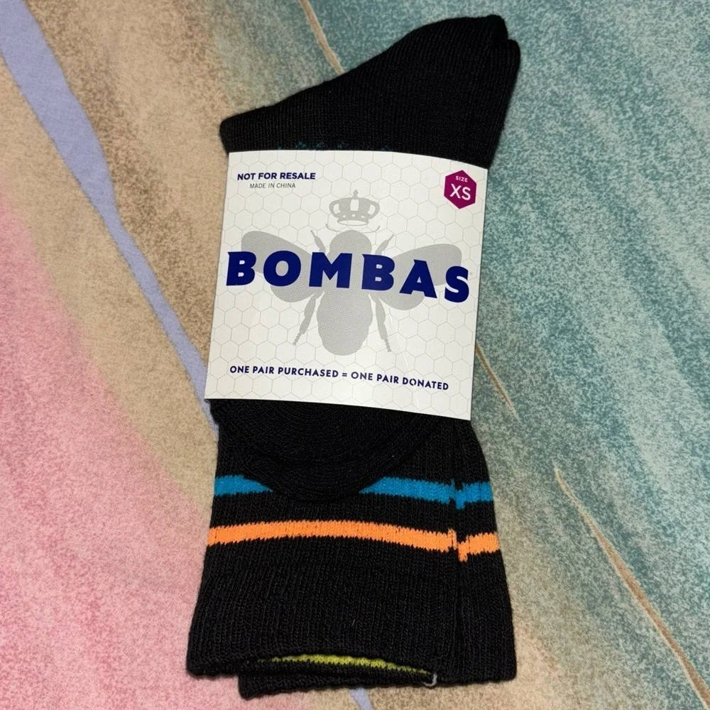 (10) Bombas Sock Tech XS Solid Black Striped Cuff Socks